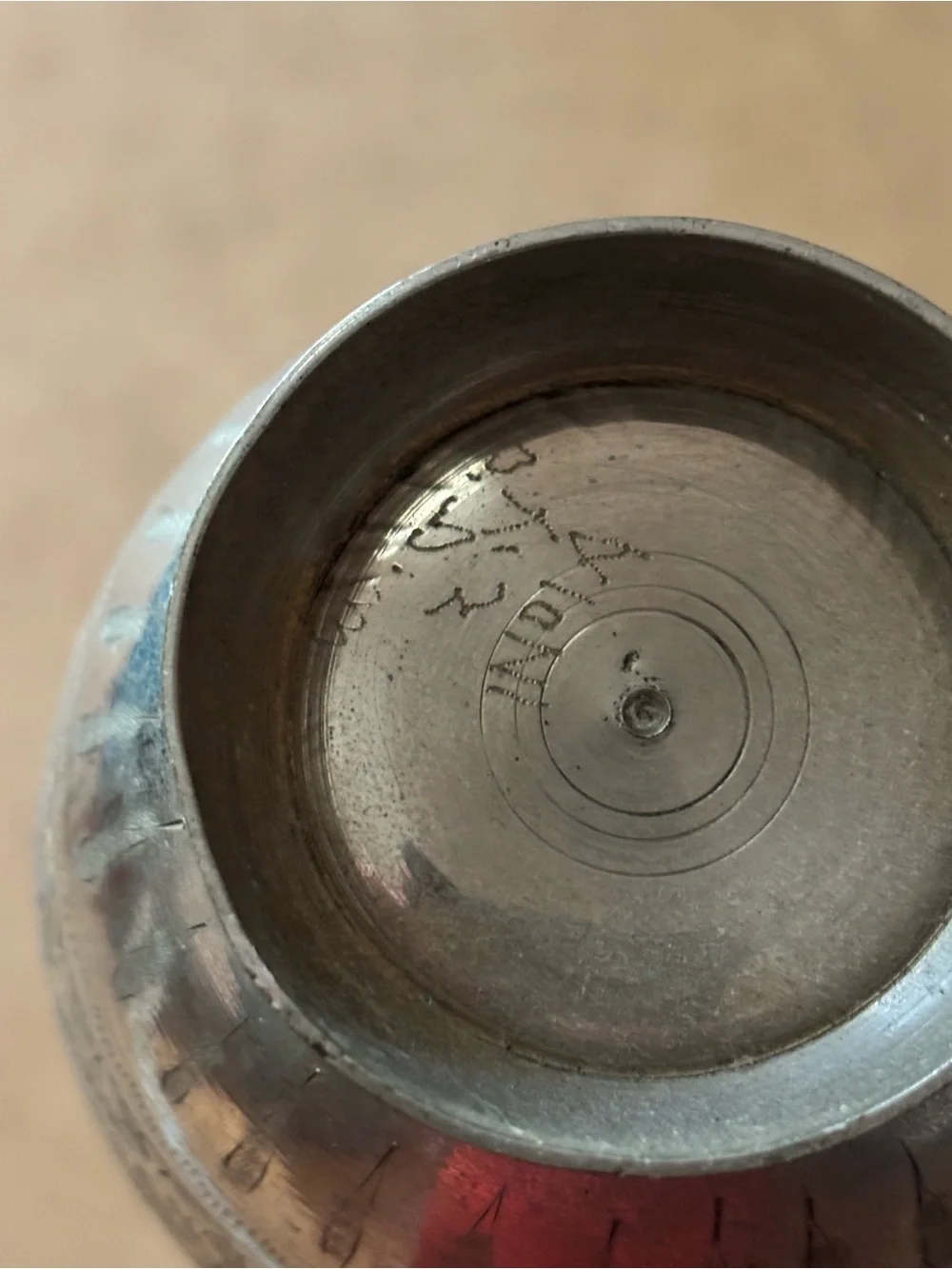 Antique Indian White Brass Floral Engraved Vase
